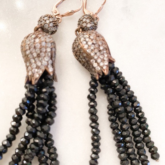 Black Tassel Beaded Rhinestone Earring Bundle - Picture 2 of 4